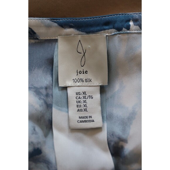 Joie Womens XL Blue 100% Silk V Neck Dolman Sleeve Oversized Floral Flowy Fairy - Picture 4 of 7
